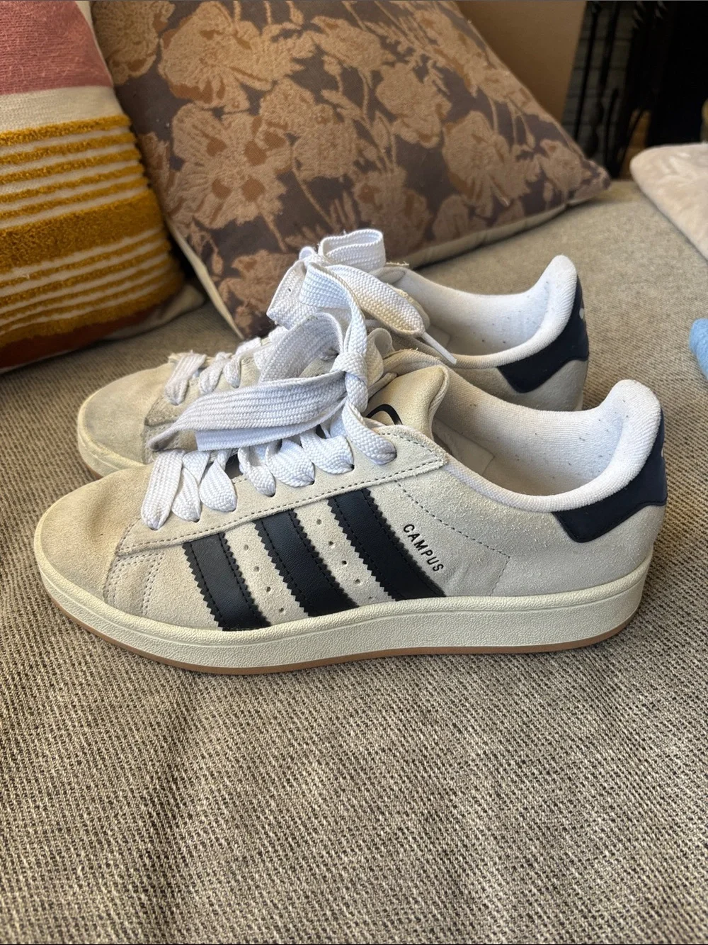 adidas campus 00 Women's Suede Sneakers in Light Beige with Black Stripes